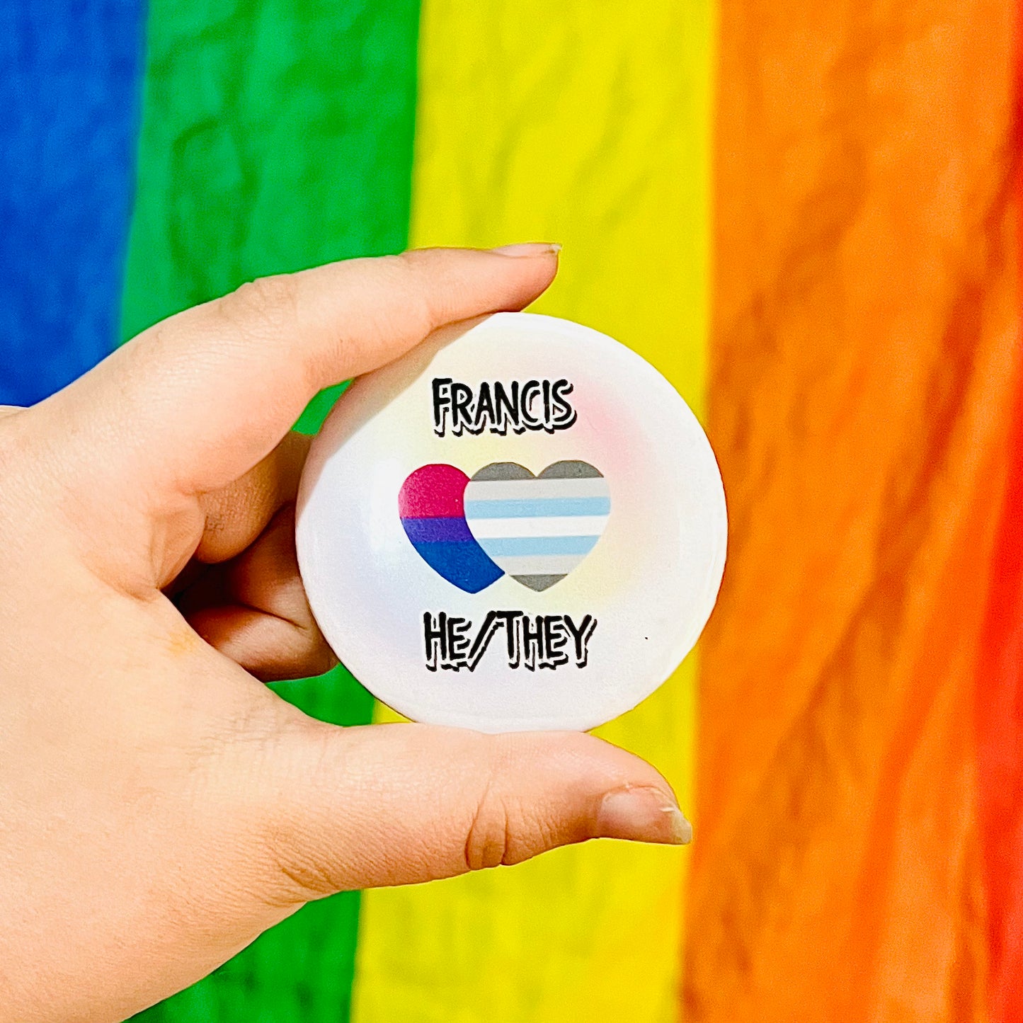 Custom Pin With Pronouns, And Heart Shaped Pride Flags