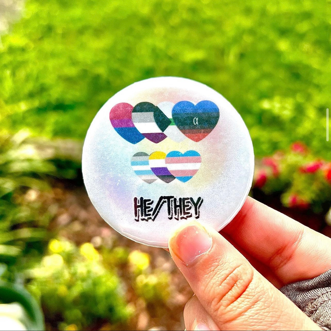 Custom Pin With Pronouns, And Heart Shaped Pride Flags